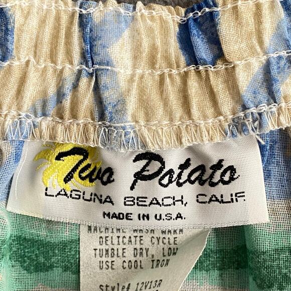 Vintage 80s 90s NOS Two Potato Tiered Midi Skirt L Pastel Boho Coastal Sheer - Picture 8 of 9